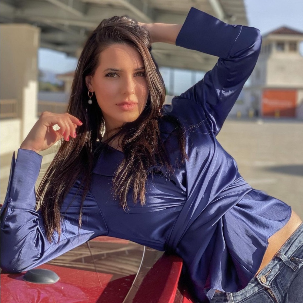 NWT Revolve L’Academie Cross Wrap Blouse in Navy. Hard to find